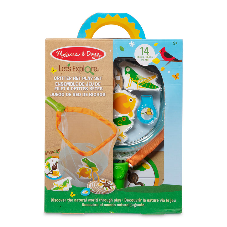 The front of the box for The Melissa & Doug Let’s Explore Critter Net Bug and Fish Catching Play Set (14 Pieces)