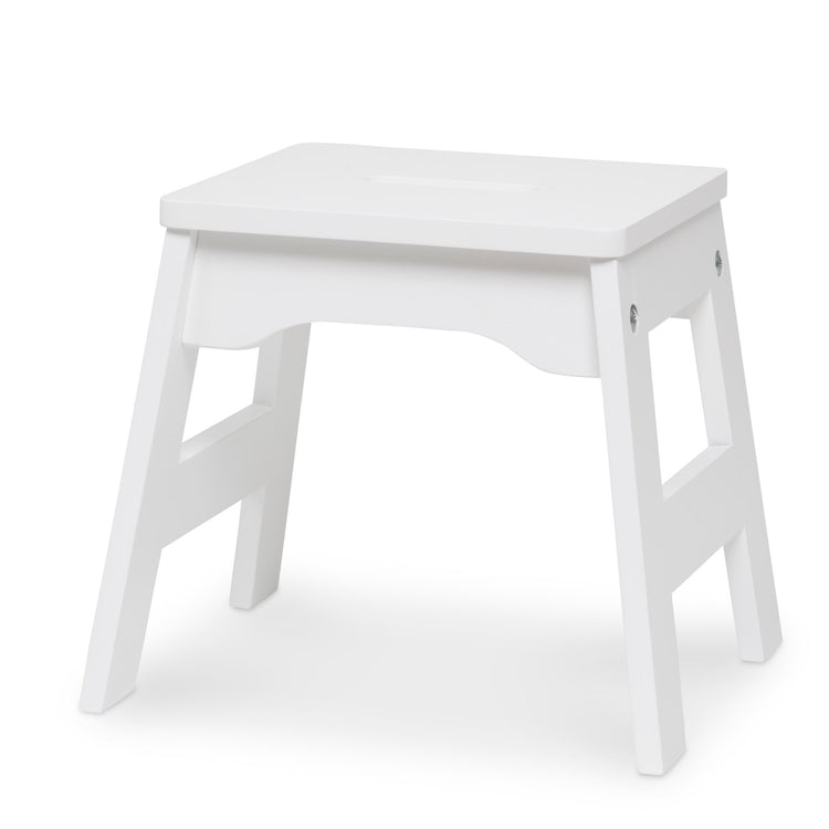 The loose pieces of The Melissa & Doug Wooden Stools – Set of 2 Stackable, Portable 11-Inch-Tall Stools (White)