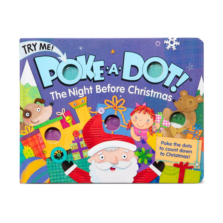 The front of the box for The Melissa & Doug Children's Book - Poke-a-Dot:The Night Before Christmas (Board Book with Buttons to Pop)