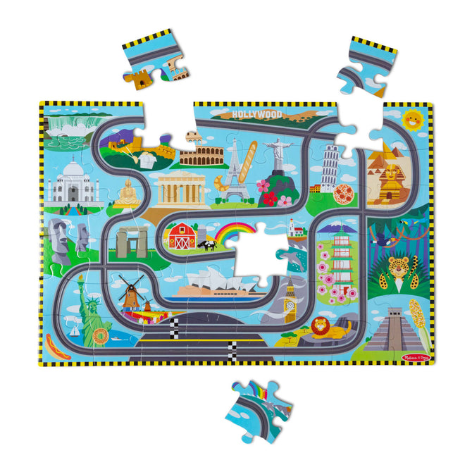 Race Around the World Tracks Floor Puzzle - 48 Pieces