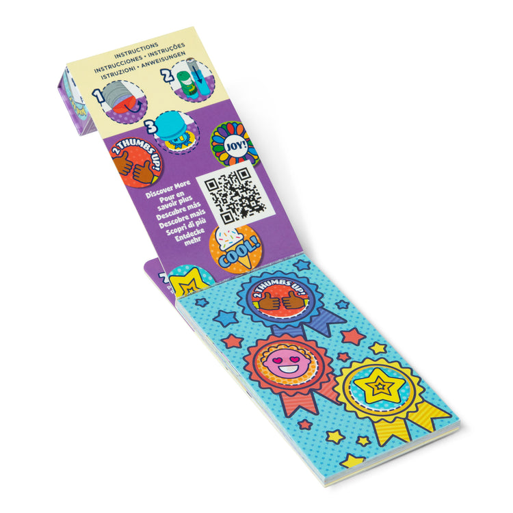 The loose pieces of The Melissa & Doug Sticker WOW!™ Mini Activity Pad and 200+ Refill Stickers for Sticker Stamper Arts and Crafts Fidget Toy Collectibles – Assorted Way to Go! Reward Stickers