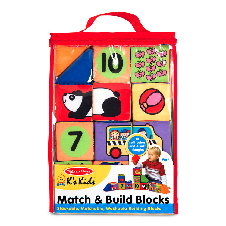 The front of the box for The Melissa & Doug K's Kids Match and Build Soft Blocks Set
