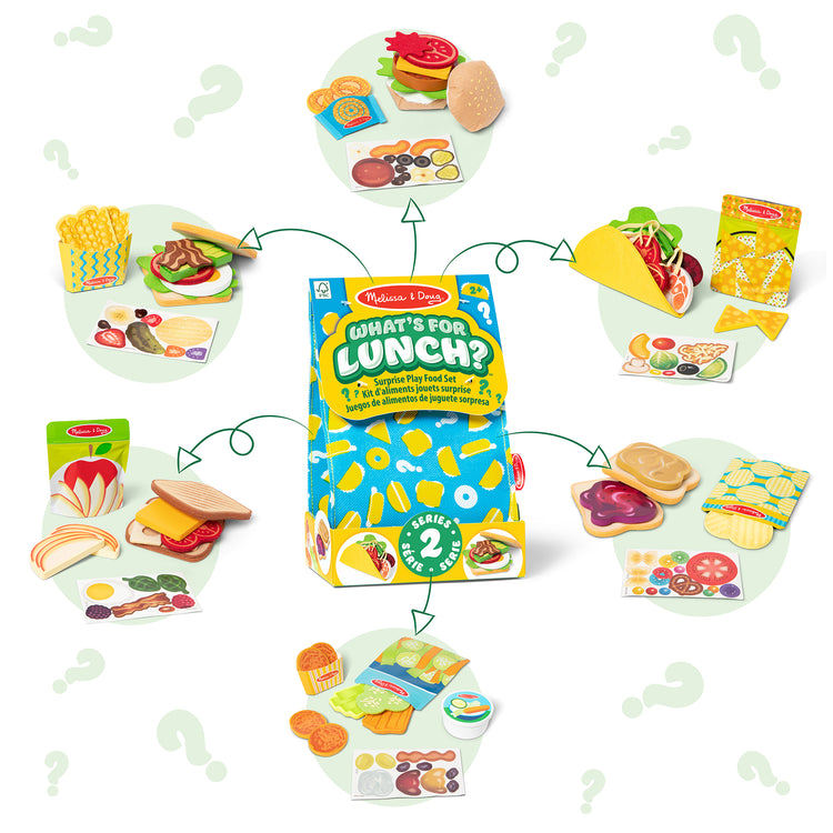 The loose pieces of The Melissa & Doug What’s for Lunch?™ Surprise Meal Play Food Set Series 2