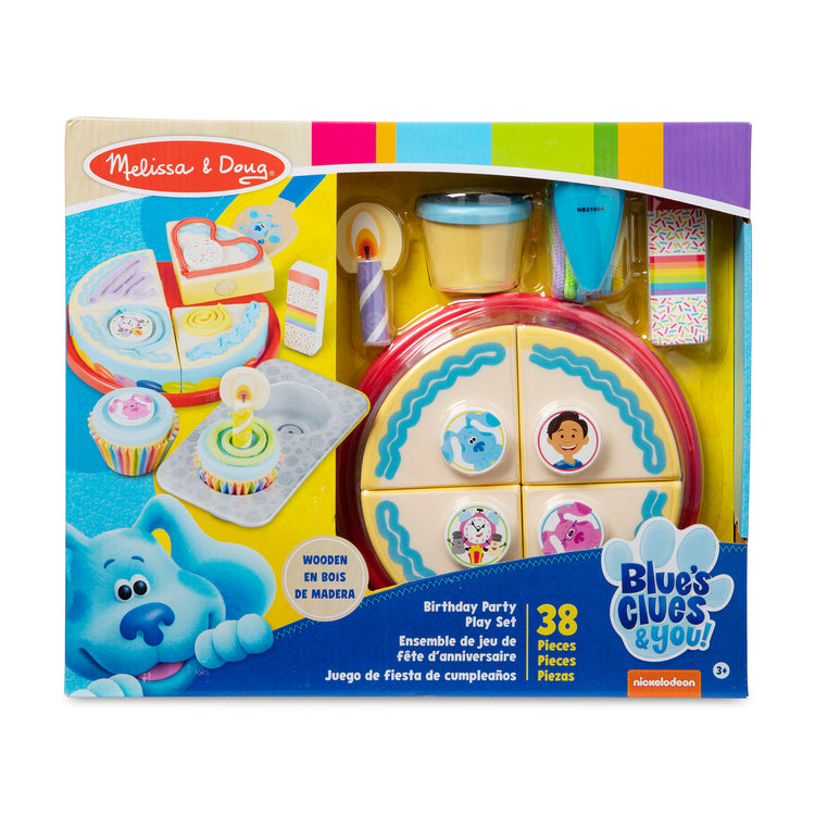 The front of the box for The Melissa & Doug Blue's Clues & You! Wooden Birthday Party Play Set (38 Pieces)