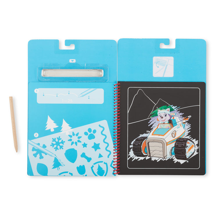 An assembled or decorated The Melissa & Doug PAW Patrol Scratch Art Pad - Skye Color Reveal Travel Activity Pad (10 Scenes)