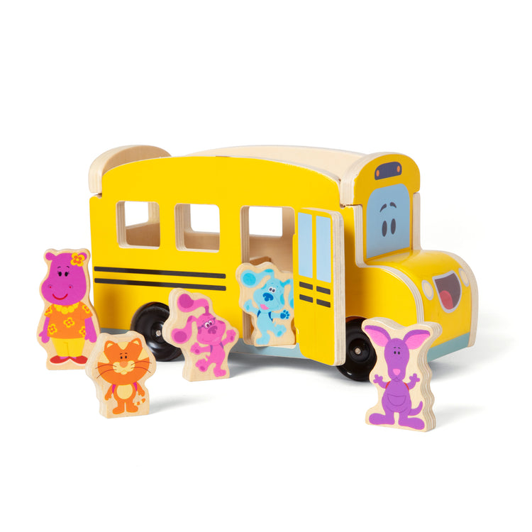 The loose pieces of The Melissa & Doug Blue's Clues & You! Wooden Pull-Back School Bus (9 Pieces)