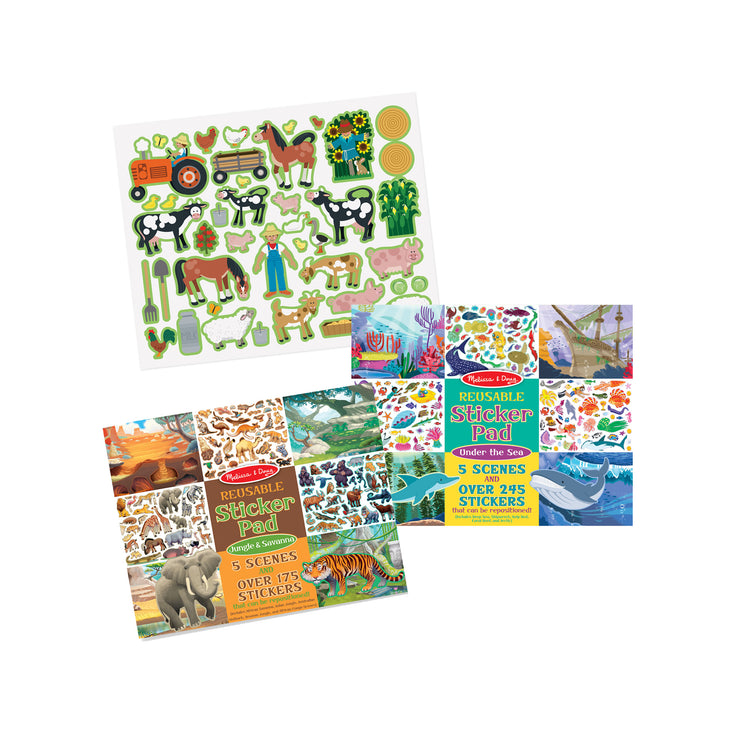  The Melissa & Doug Reusable Sticker Pad Bundle - Jungle, Farm & Under the Sea