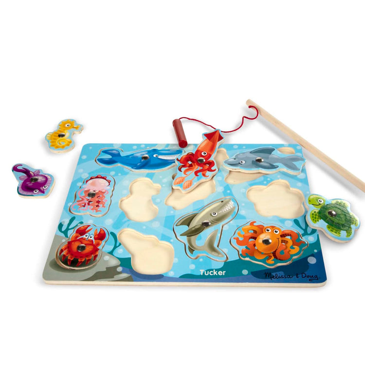 1 Set Magnetic Wooden Fishing Game And Wooden Marine Animal Magnet