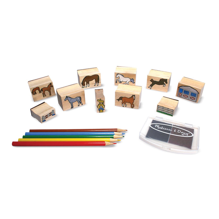 Melissa & Doug Farm & Pets Wooden Stamp Set with 2 Color Stamp Pad and 5  Markers
