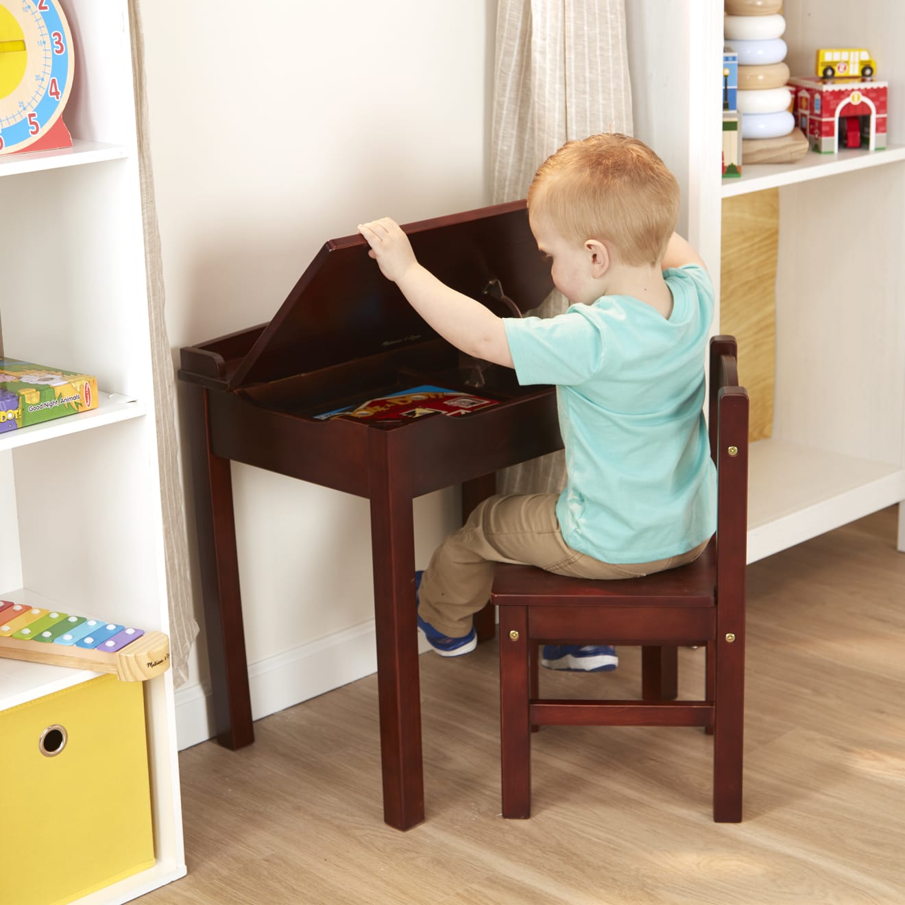 Child's Lift-Top Desk & Chair - Espresso- Melissa and Doug