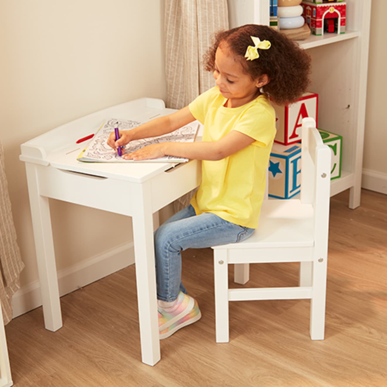 Child's Lift-Top Desk & Chair - White