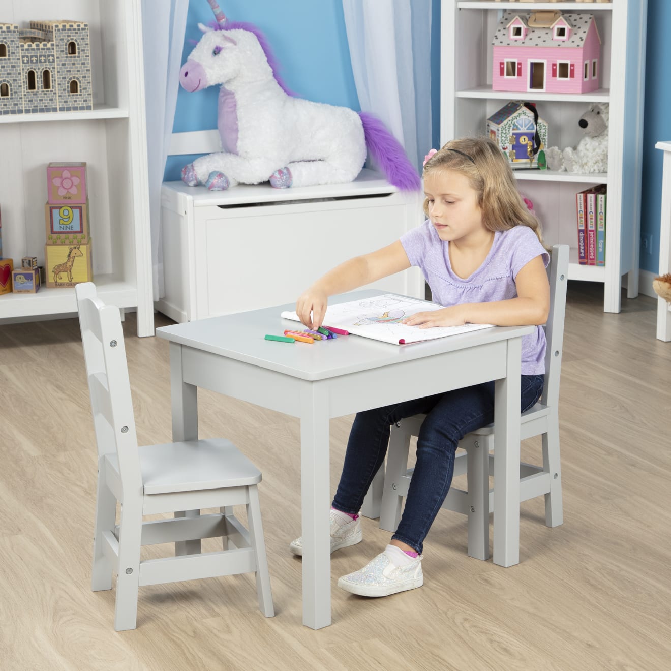 Wooden Table and 2 Chairs Gray Melissa Doug